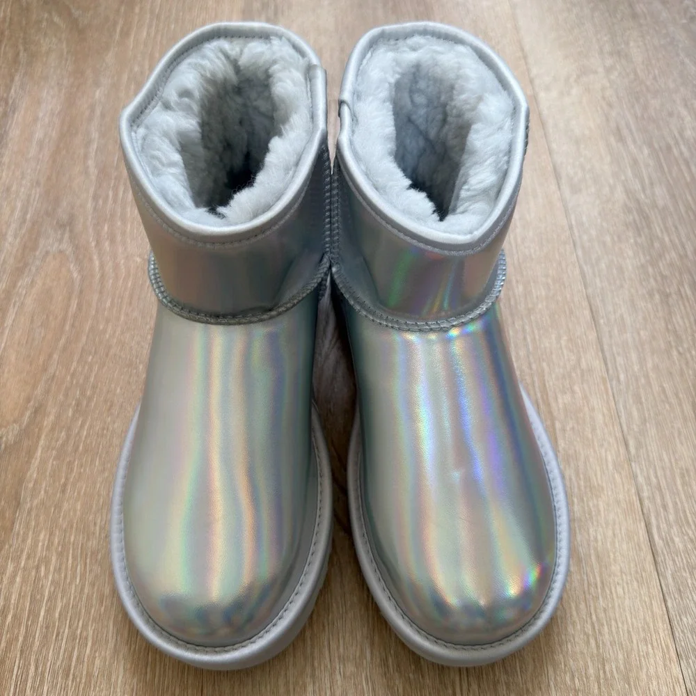 UGG Australia Classic Mini Iridescent Ankle Boots Silver Gray Women's Size US 5